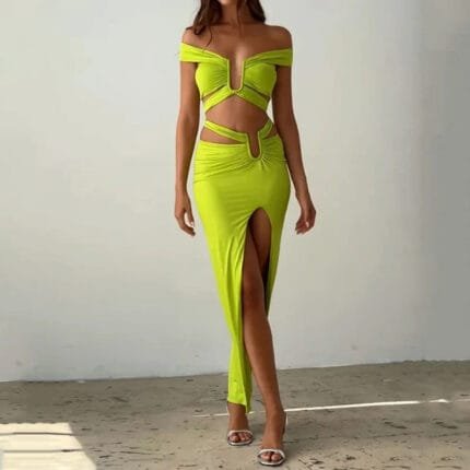 Two-Piece Midriff Set – Crop Top & Long Skirt